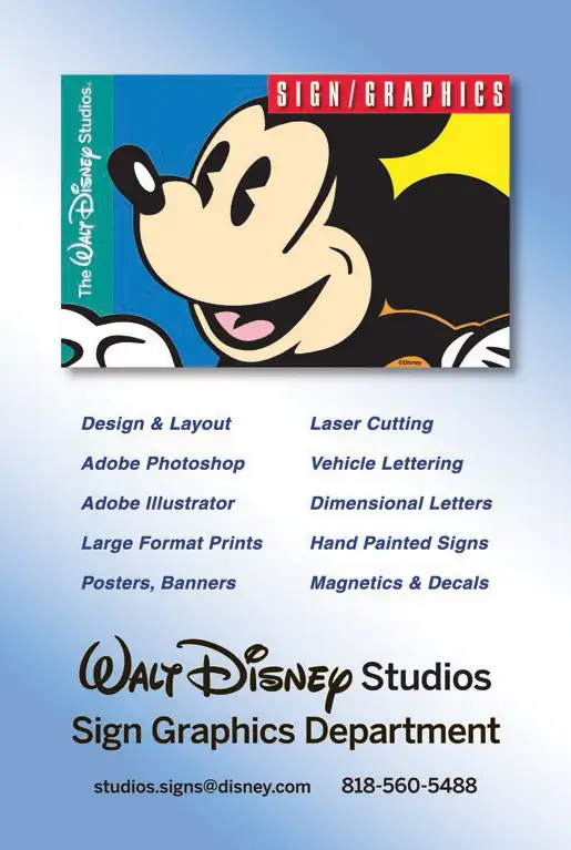 DISNEY STUDIOS PRODUCTION -<br />Sign/Graphics Dept.